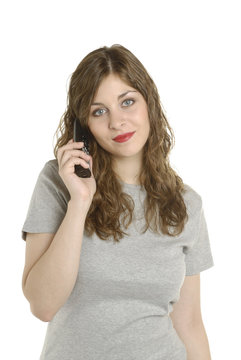 Chica con tel&eacute;fono mirando de frene a la c&aacute;mara