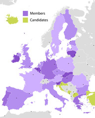 Fototapeta premium European Union members and candidates, country silhouettes