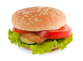 Delicious hamburger isolated on white background