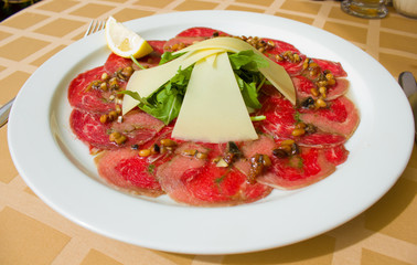 italian carpaccio of raw beef meat