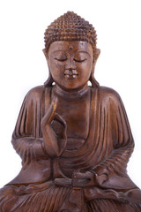 Wooden Buddha on white background