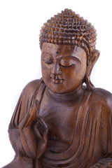 Wooden Buddha on white background