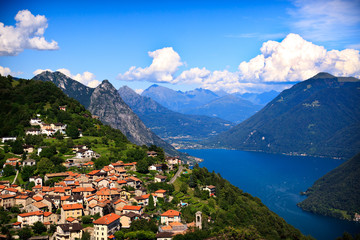 Lugano city with the view of lake Lugano