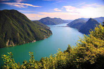 View of Lugano lake in summer,  Switzerland