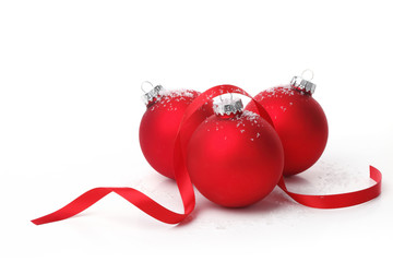 Red christmas ball with ribbon