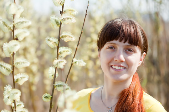 young woman in spring pussywillow