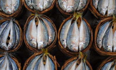 Fresh mackerel in basket in market ,  Thailand