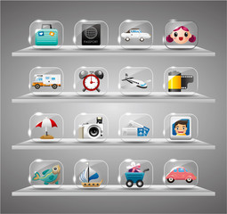 Cute travel icons collection,Transparent glass button