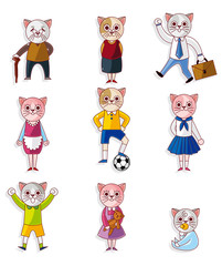 cartoon cat family icon set.