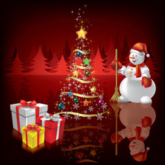 Abstract Christmas background with snowman and gifts