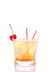 Alcohol cocktail long island iced teas with crushed ice, red che