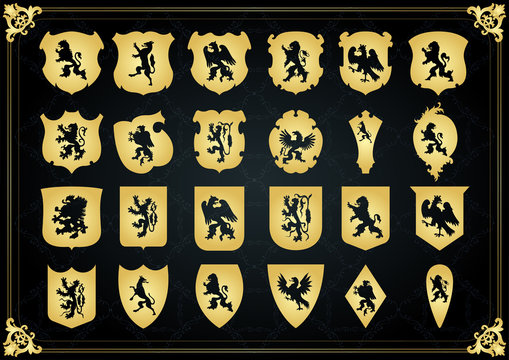 Vintage golden royal coat of arms shields