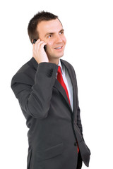 European businessman with cell phone. Isolated