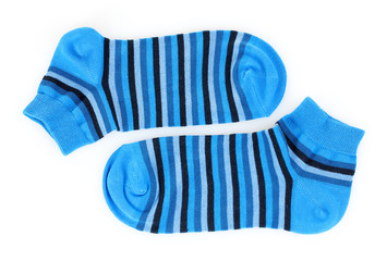 blue striped socks isolated on white