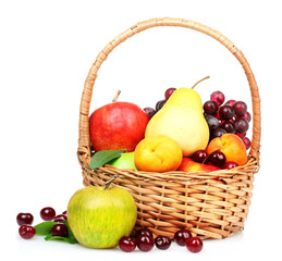 Naklejka na ściany i meble tasty summer fruits in backet isolated on white