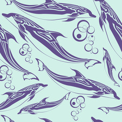 Seamless drawing with dolphins