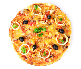 tasty pizza with olives isolated on white