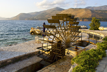 Traditional water mill at the sinkholes on Lassi of Kefalonia