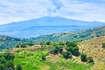 view on Etna in summer day