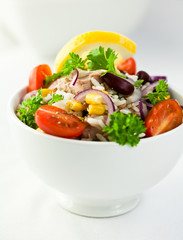 Rice salad with tuna,olives and vegetables