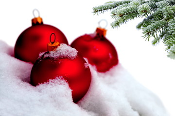 Fototapeta na wymiar Christmas tree and red glass ball
