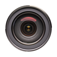 Front view on photo lens (isolated)