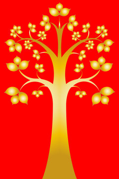 Sri maha bodhi tree on red background  ( Thai art )