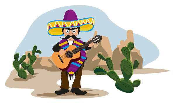 mexican musician playing guitar in desert clip art preview