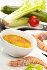 Vegetable soup with shrimps