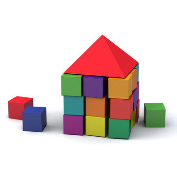 Abstract house made of children blocks 3d