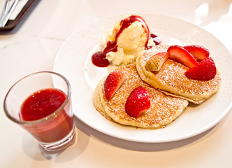 Icecream, pancake and strawberry