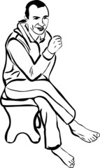 sketch barefoot guy sitting on a stool