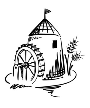 Graphic Illustration - Water Mill