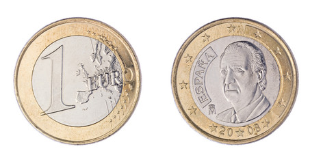 Front and Back of One Euro Coin Isolated on White Background