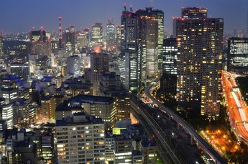 Fototapeta na wymiar Budynki i Autostrad w Tokio