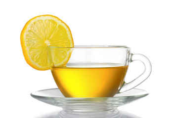 green tea with lemon isolated on white