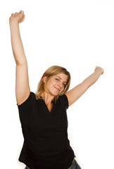 close up of young woman over white background