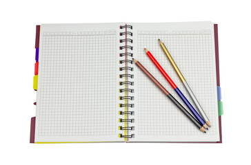 Open notepad and three pencil