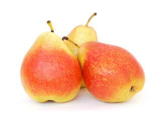 Three red pears isolated on white background