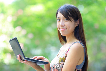 woman using computer