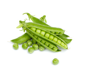 Fresh green peas. On a white background.