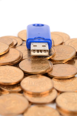 USB disk and coins