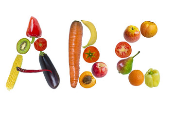 Letters from fruits and vegetables