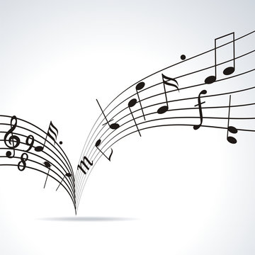 Music notes on staves. Vector music background.