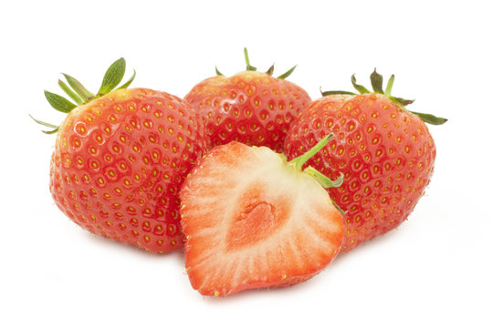 Fresh strawberries on a white background.