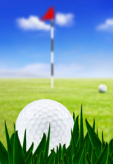 Obraz premium Golf ball on a golf course