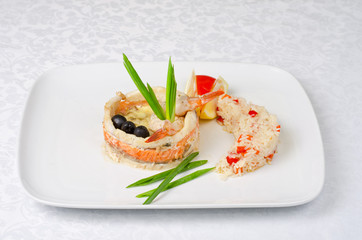 fish with rice and vegetables