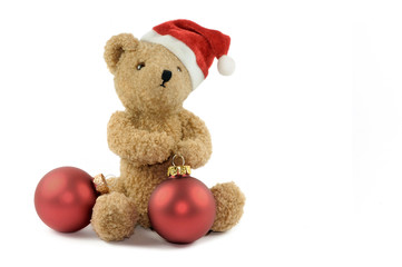 Teddy mit Mütze und Kugeln