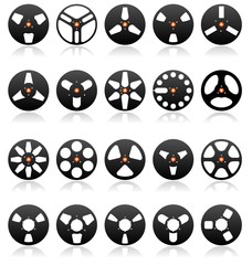 Analog Stereo Tape Reels Icon set, Vector