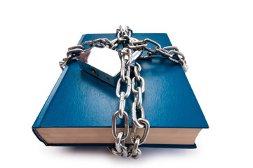 Censorship concept with books and chains on white